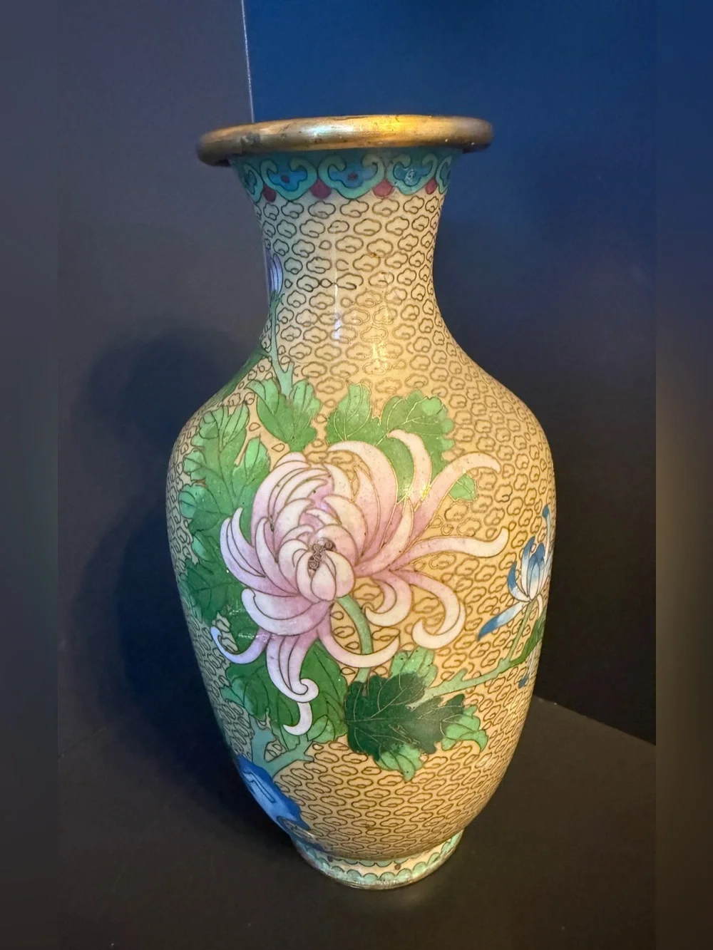Vintage Cloisonné Enamel Floral Vase 9”